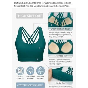RUNNING GIRL Sports Bras, Strappy Back Padded Workout Bra, Hunter Green M